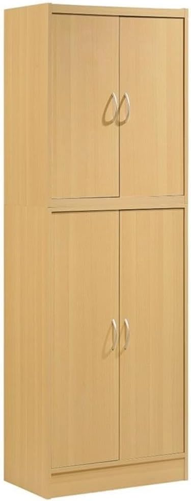 Pemberly Row 4-Door 4-Shelf Wood Kitchen Pantry, Beige Finish, 71.6 in. Heigh...