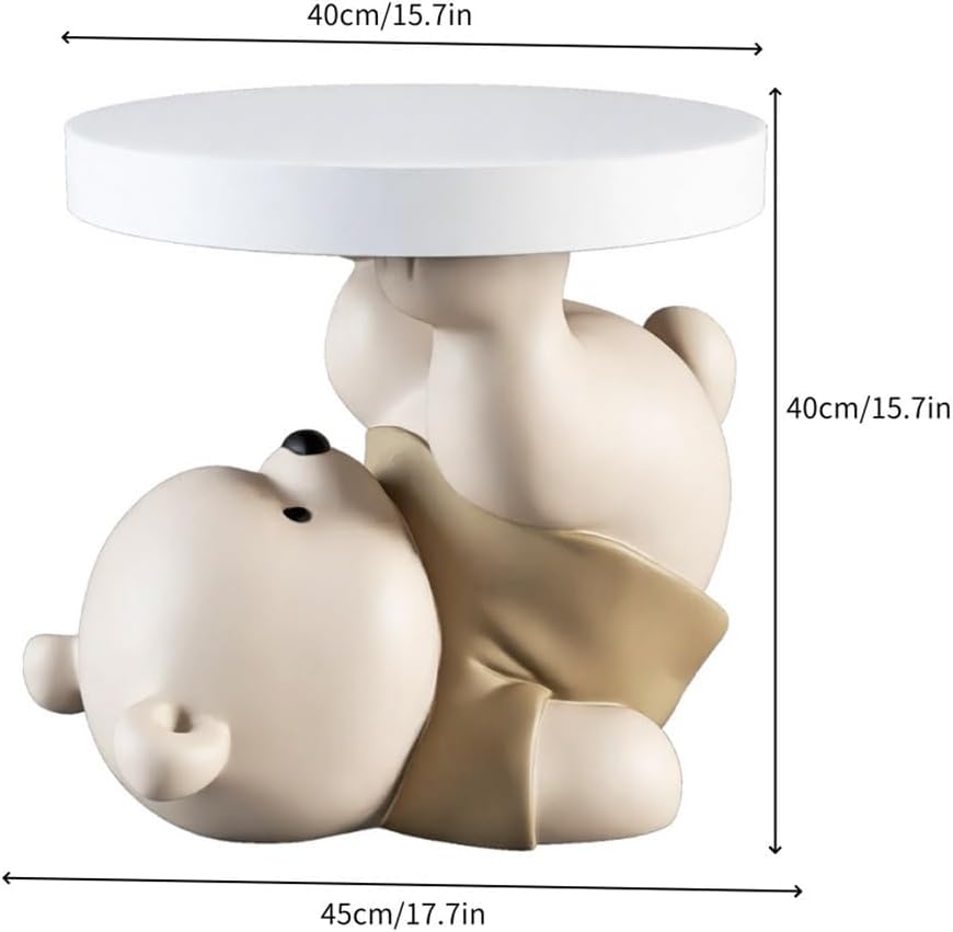 Bear Statue Side Table, Modern Sofa Table, Resin Sculpture Bedside Table, Hom...