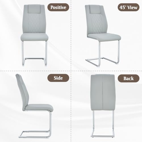 Dining Chairs Set 6, Armless Light Gray Kitchen Chairs,Waterproof Faux Leathe...