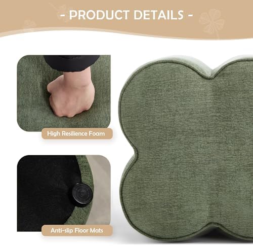 Green Linen Ottoman Set of 2, Small Vanity Stool, Modern Footstool | Multi-Fu...