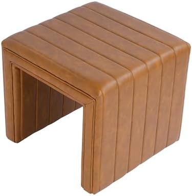 HomePop 19" Modern Channel Tufted Ottoman - Carmel Brown Faux Leather