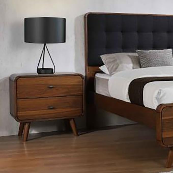 Dark Walnut 2-Drawer Nightstand Modern-Rustic Design,for Small Spaces