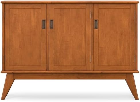 SIMPLIHOME Draper 50" Wide Solid Wood 3-Door Buffet in Teak Brown