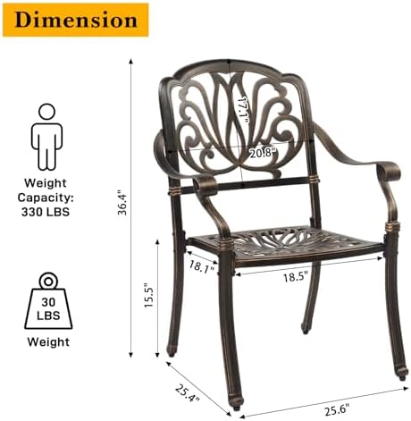 VINGLI 5 Pieces Outdoor Patio Dining Set, Cast Aluminium Patio Furniture Set ...