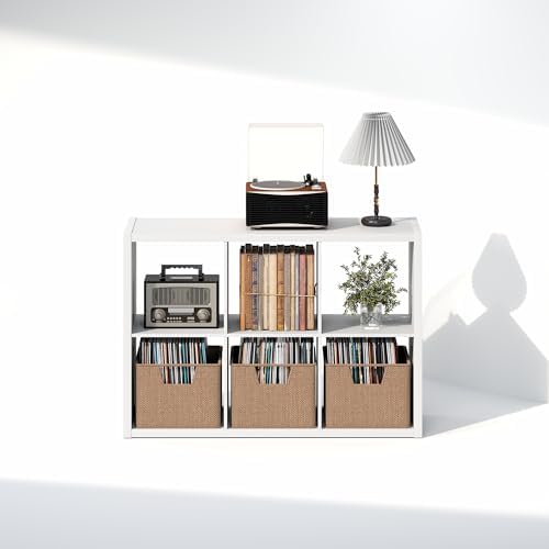 Furinno Cubicle Record Player Stand, 6-Cube Vinyl Record Storage, White