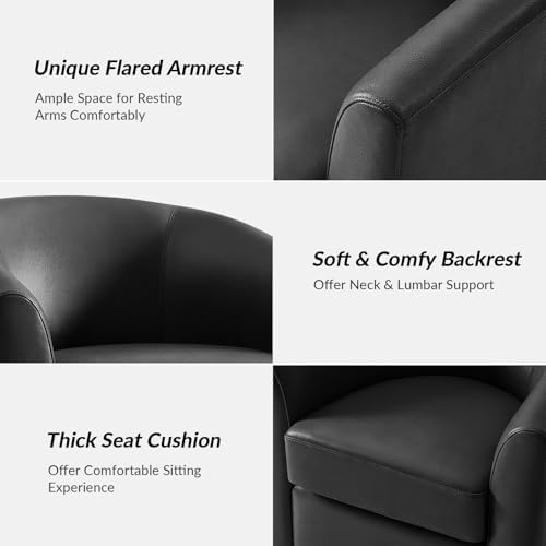 HULALA HOME Genuine Leather Swivel Barrel Accent Chairs Set of 2, Black | Tra...