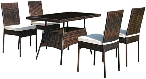 Tangkula 5 Piece Patio Wicker Dining Set, Outdoor Rattan Table and Chairs wit...