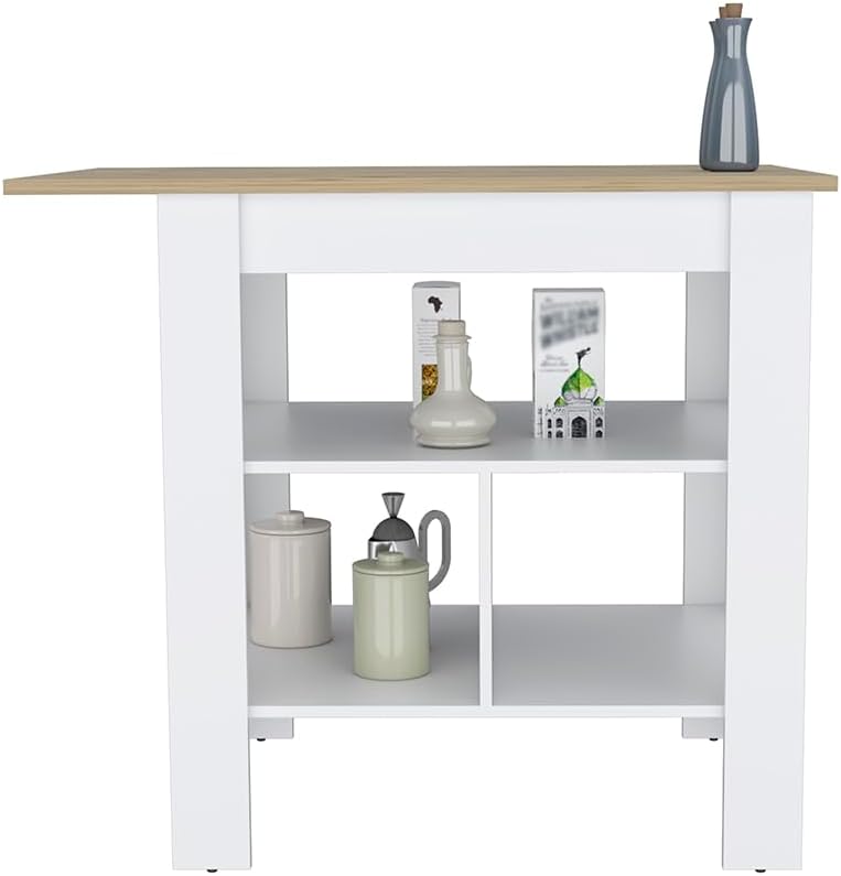 Kitchen Island Pompeya with Three Shelves White Finish | Three-shelf design w...