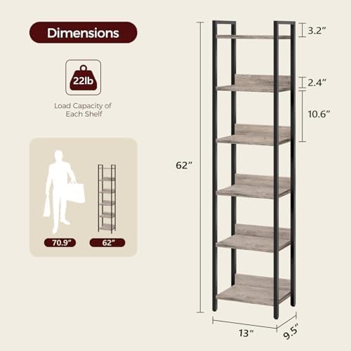 MAHANCRIS Bookshelf, 6-Tier Bookcase, Standing Book Shelf for Small Space, St...