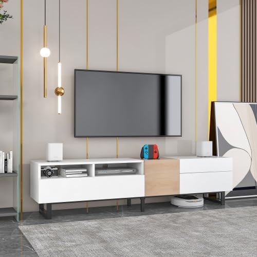 Bellemave TV Stand for TVs up to 80", Modern Entertainment Center with Cabinets, Drawers & Open Shelves, Wooden Media Console with Storage for Living Room, Bedroom & Home Theatre (White)
