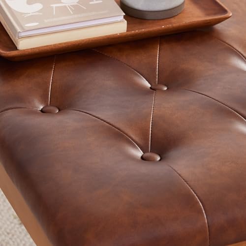 Ottoman Bench Oversized Entryway Shoe Bench Seat Faux Leather Brown | Large L...