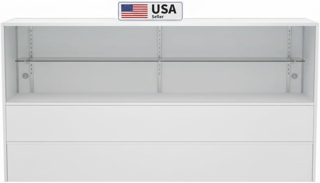 WISDOMFUR 5ft White Display Showcase Cabinet with LED Lighting – Half Vision Retail Glass Display Case, 60" x 18" x 38", Sliding Locking Doors & Storage Shelves