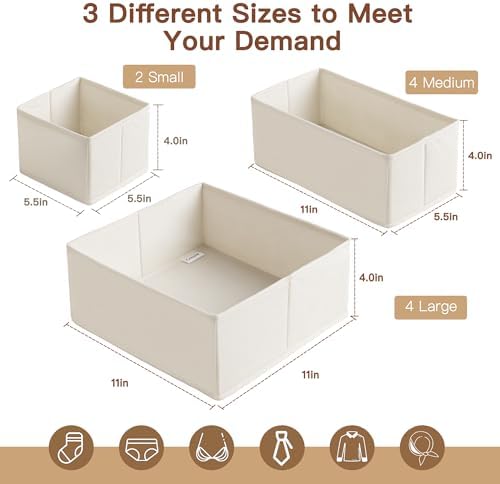 Drawer Organizer Clothes, 10 Pack Dresser Organizer for Baby Clothes, Underwear, Sock- Foldable Closet Organization and Storage Dividers Bins for Nursery, Bedroom (Oatmeal)