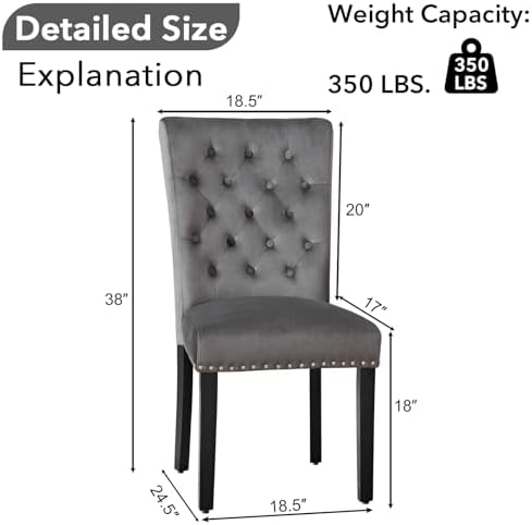 adochr Velvet Dining Chairs Set of 4, Parsons Kitchen Chair, Dark Grey