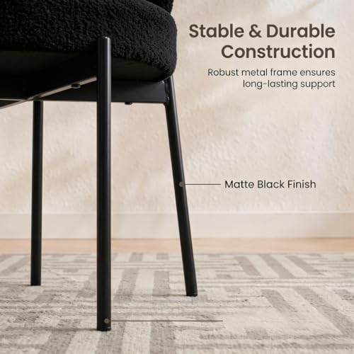 Black Dining Chairs Set of 4, Mid Century Modern Boucle Upholstered Kitchen C...