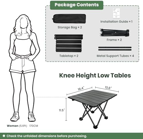 2 Pack Camping Table Foldable, Portable Folding Beach Table, Black-S | Ultral...