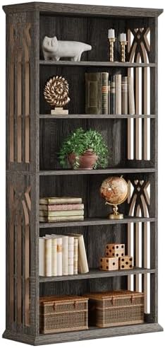 Tribesigns 6-Tier Gray Bookshelf, 75-Inch Tall Bookcase, Large Bookshelves an...