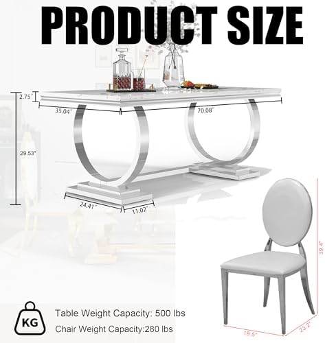 Luxury Marble Dining Table Set for 6 People, 70" Double O-Shaped Faux Ma...