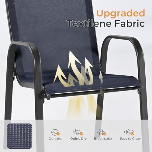 HAPPATIO Outdoor Patio Dining Set, 4 Quick Dry Textilene Dining Chairs and Sq...