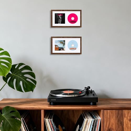 eletecpro CD Frame, 6.7x12.2 Wall Display, Rustic Brown, Pack of 1 | Booklet and Album Space, 2 Double-Sided Mats, Acrylic Cover, Pre-Attached Hangers, Horizontal and Vertical Mount