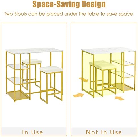 Recaceik 3-Piece Modern Pub Table Set, Bar Table Dining Table Set with Faux M...