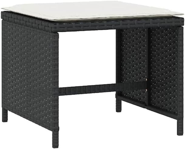 4-Piece Garden Stool Set with Cushions, Black and Cream, Square Outdoor Stool...