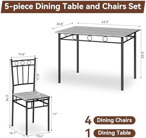 Vipbear Kitchen Dining Table Set for 4, 5-Piece Kitchen Table Set,Dining Room...