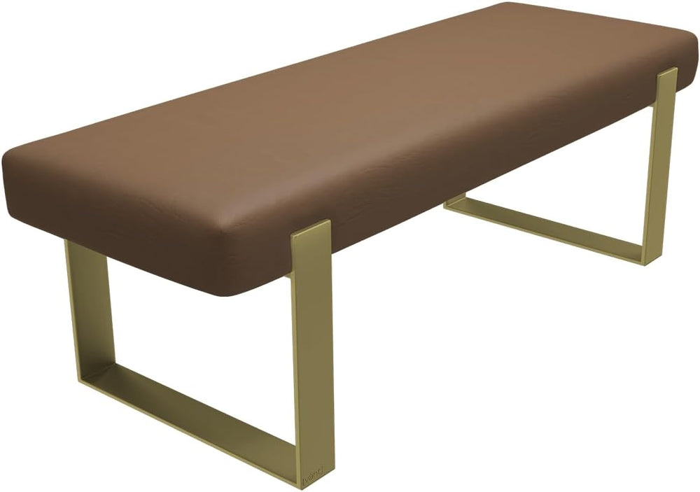 VANT Upholstered Bed Bench - Vintage Leather Cognac - Burnished Brass - Conte...