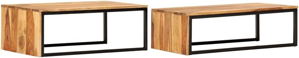 Nesting Tables 2 pcs Solid Acacia Wood | Powder Coated Steel Frame, Stackable...