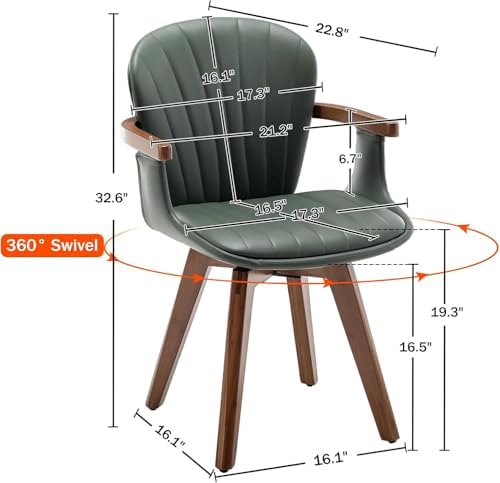 LUNLING Swivel Dining Chairs, Mid Century Modern Green Faux Leather Kitchen C...