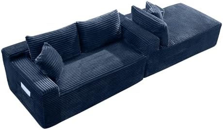 Blue Oversized Sectional Couches with Ottoman. Right Face Chaise | L shaped m...
