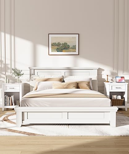 Decofy Farmhouse Nightstand with Charging Station & Large Storage, Set of...