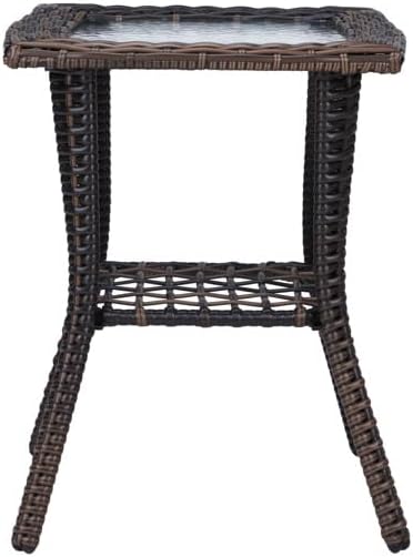 Outdoor Wicker Side Table, Rattan End with Glass Top, Patio Coffee Bistro for...