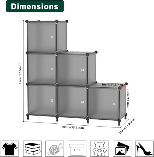 6Cube Storage Organizer Modular Stackable with Doors Grey