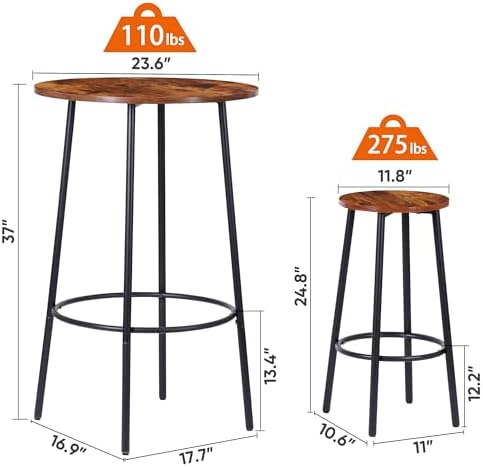 SUPER DEAL Round Pub Dining Set, 3 Piece Small Kitchen Table Set with 2 Count...