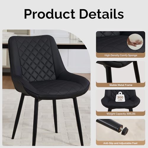Dining Chair Set of 6, Modern Dining Chairs with Thick Cushion, Faux Leather ...