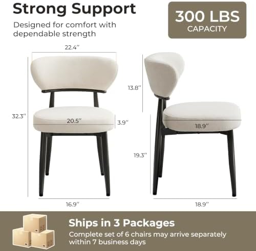 450LBS Dining Chairs Set of 6, Modern Upholstered Fabric Dining Chairs