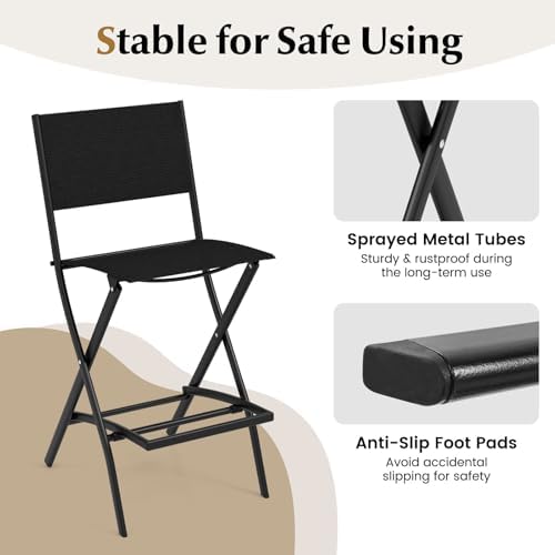 COSTWAY Outdoor Patio Folding Bar Chair Set of 4 with Metal Frame, Footrest
