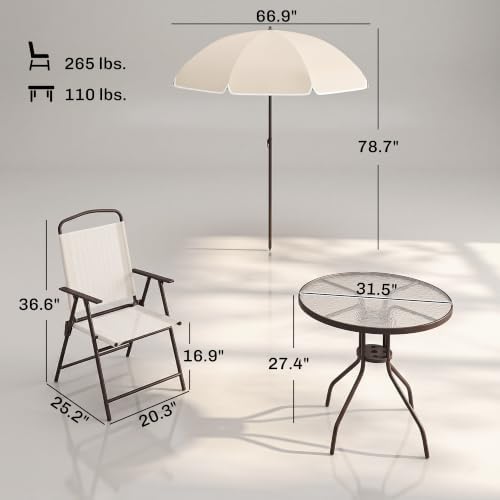 Outsunny 6 Piece Patio Dining Set for 4 with Umbrella, Beige