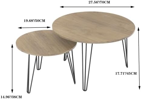 Round Nesting Coffee Tables Set of 2, Marble Grain Top Modern Side Tables | M...