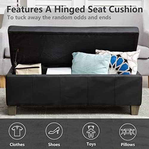 41" Storage Ottoman, Storage Bench with Safety Hinge, Upholstered Synthe...