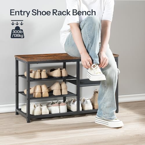 HOOBRO Shoe Bench, 5-Tier Shoe Rack Bench with Mesh Shelves, Shoe Organizer, ...