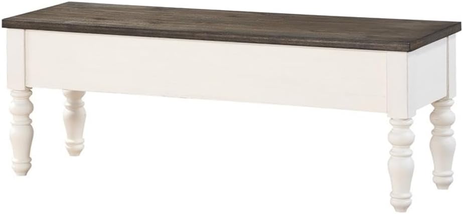 Pemberly Row Farmhouse Storage Bench, Two-Tone Ivory and Dark Oak Finish, MDF...