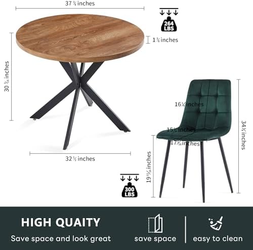 Homedot 37" Round Table Set for 4 Person, Modern Kitchen Table Set, Imit...