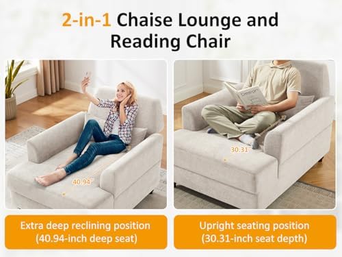 VANOMi Chaise Lounge Accent Chair Indoor with Adjustable Backrest, Oversized ...