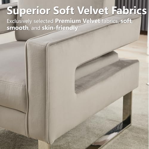 Velvet Accent Chair, Modern Armchair with Silver Base, Grey