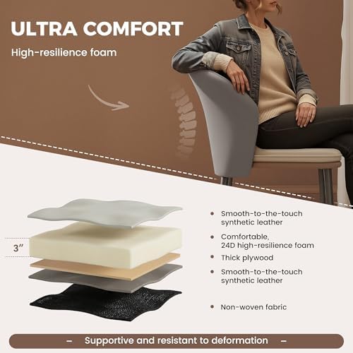 Modern Dining Chairs Set of 6, Faux Leather Upholstered Accent Chair with Met...