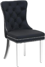 KCC Velvet Dining Chairs Set of 2, Upholstered High-end Tufted Dining Room Chair with Nailhead Back Ring Pull Trim Stainless Steel Legs, Contemporary Nikki Collection Modern Style for Kitchen, Black
