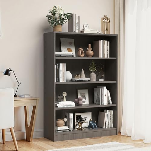 Farini 48 Inch Tall 4-Shelf Bookcase, Wood Bookshelf Storage Organizer Adjust...