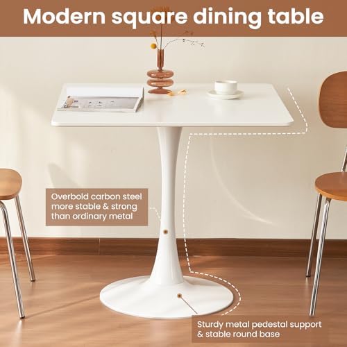 Square Dining Tulip Table for 4, Mid-Century Modern Table with Sturdy Metal P...